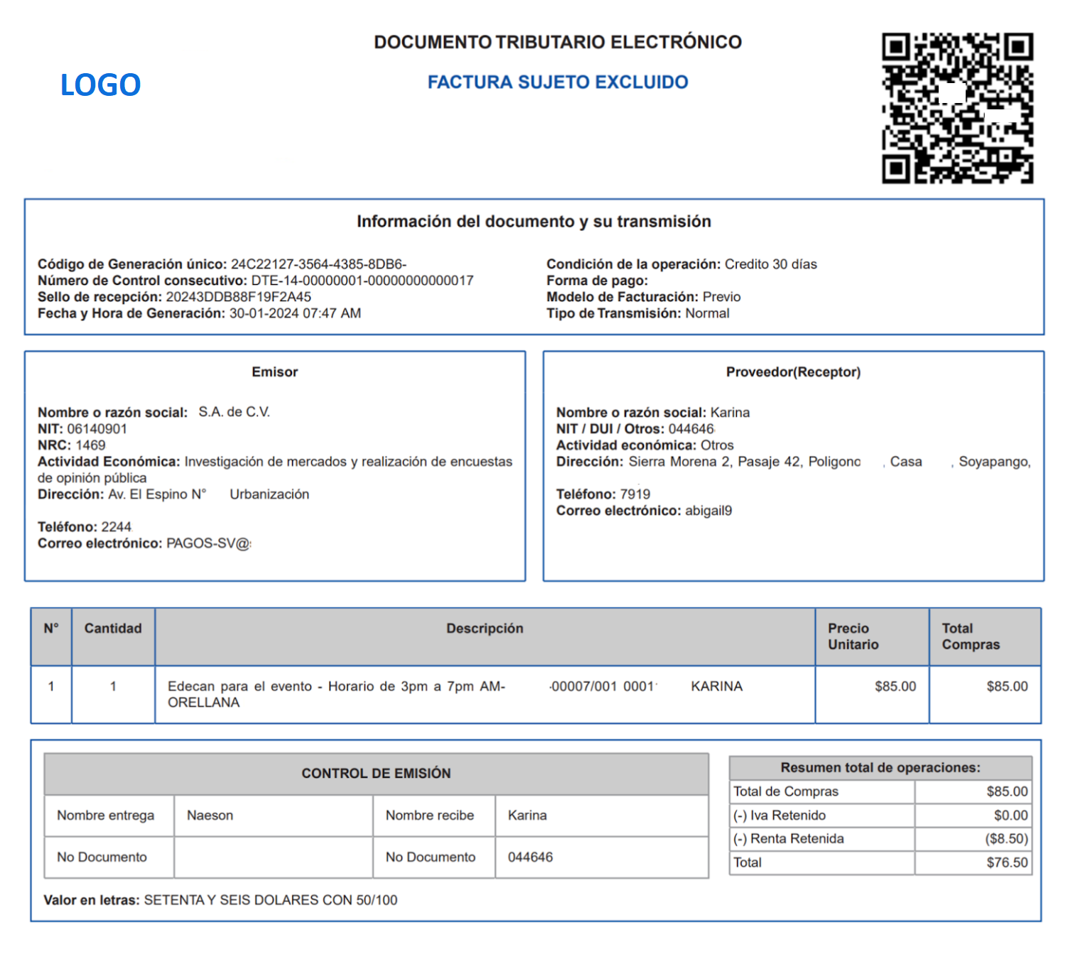 Factura de Sujeto Excluido
